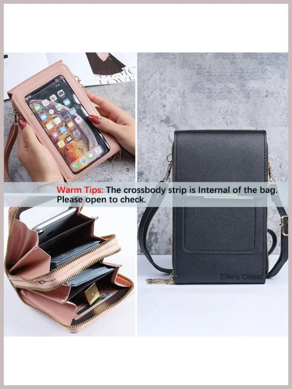 Anti-Theft RFID Blocking Crossbody Phone Purse with Touchscreen Window PU